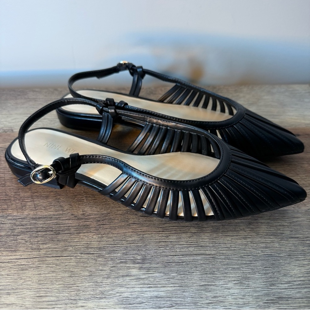 Nine West Black Pointed Slingback Cutout Flats - Picture 4 of 9